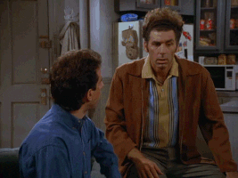 Jerry Seinfeld and his friend Kramer exiting the room while saying "let's go!"